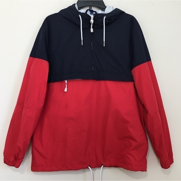 H & M Divided Red Navy blue 1/2 Zip Up pull over Hooded Jacket - Picture 1 of 13